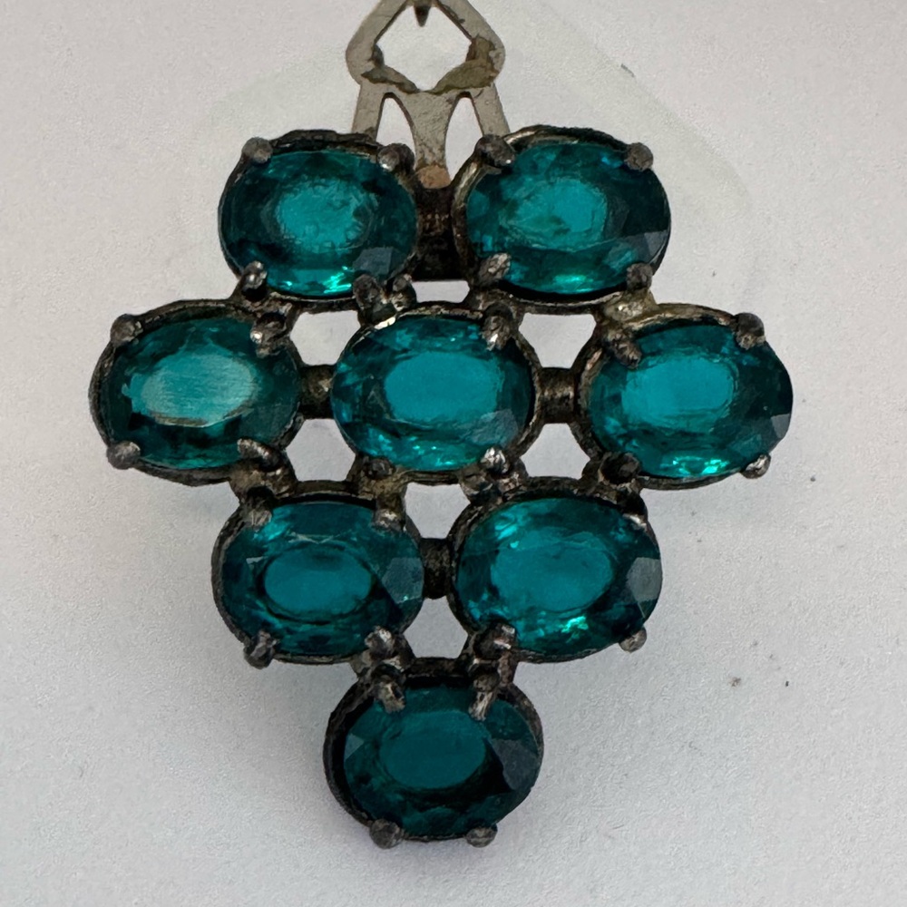 Art Deco Czechoslovakian Dress Clip Emerald Green Blue Bohemian Rhinestones
